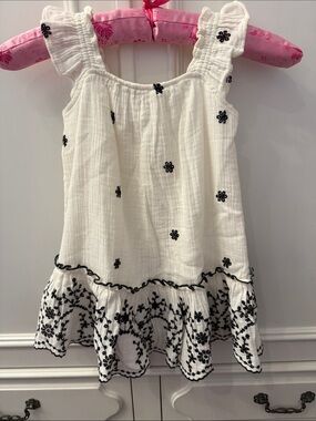 Zara White Dress with Black Floral Embroidery